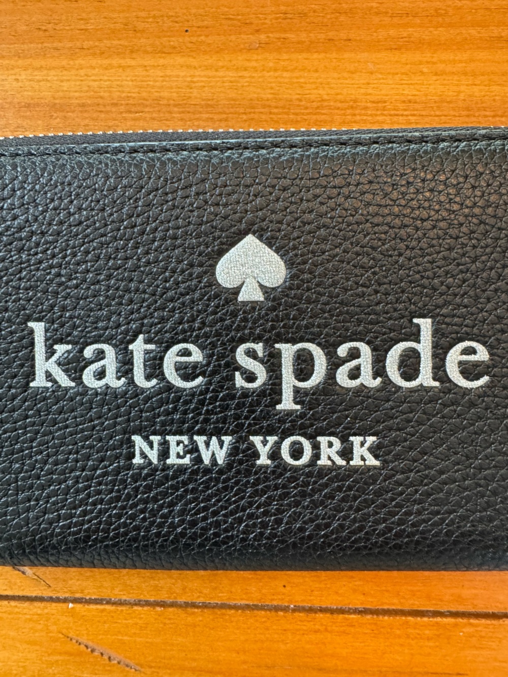 Kate Spade Black Pebbled Leather Large Zip Around Continental Wallet Silver Logo - Picture 2 of 7